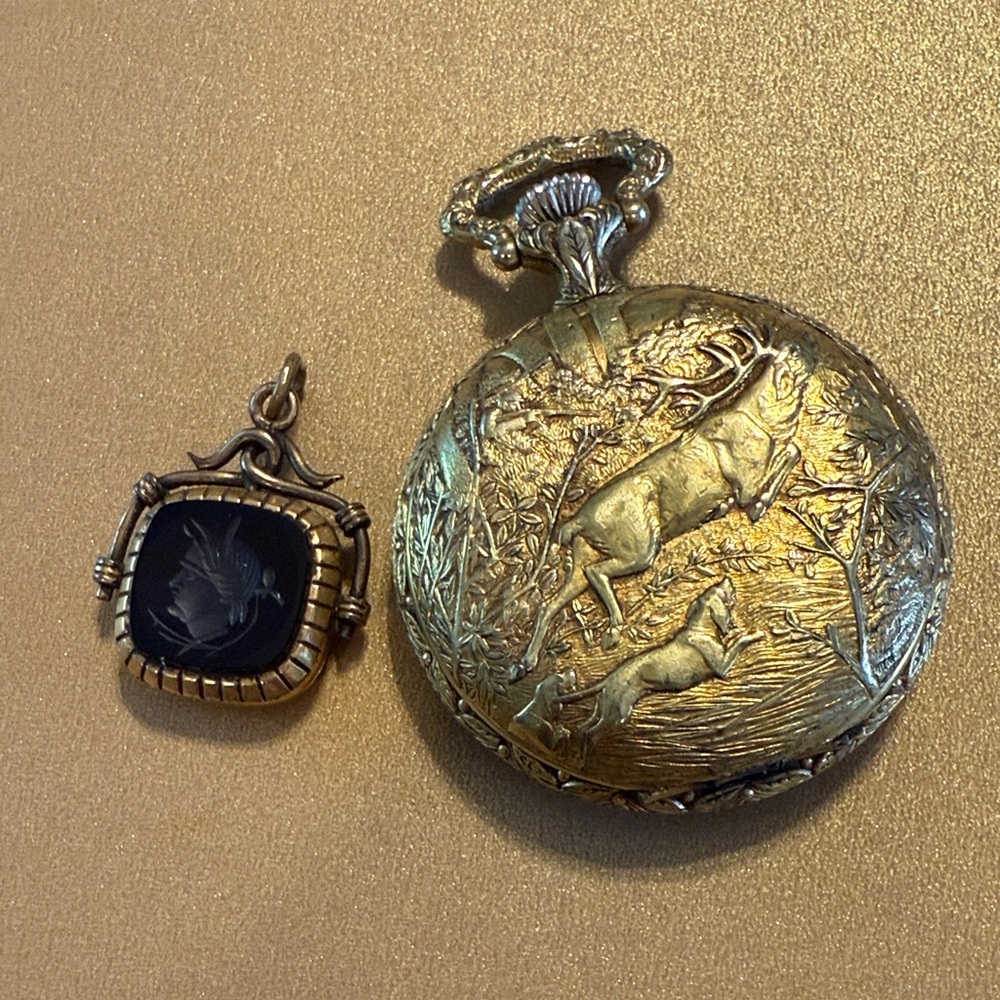 Gold Pocket Watch with Deer Design